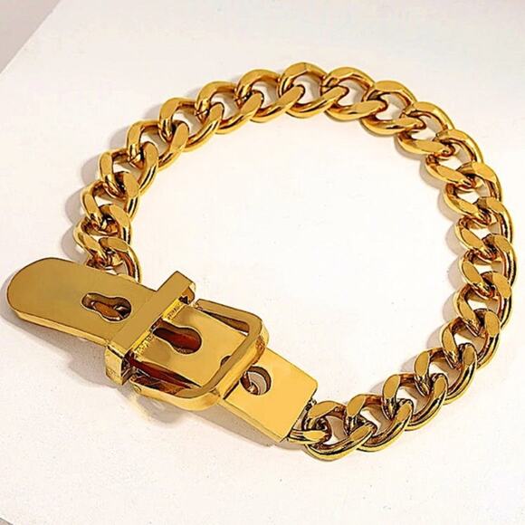 Belt Buckle Gold Chain Bracelet Stainless Steel - Picture 2 of 10